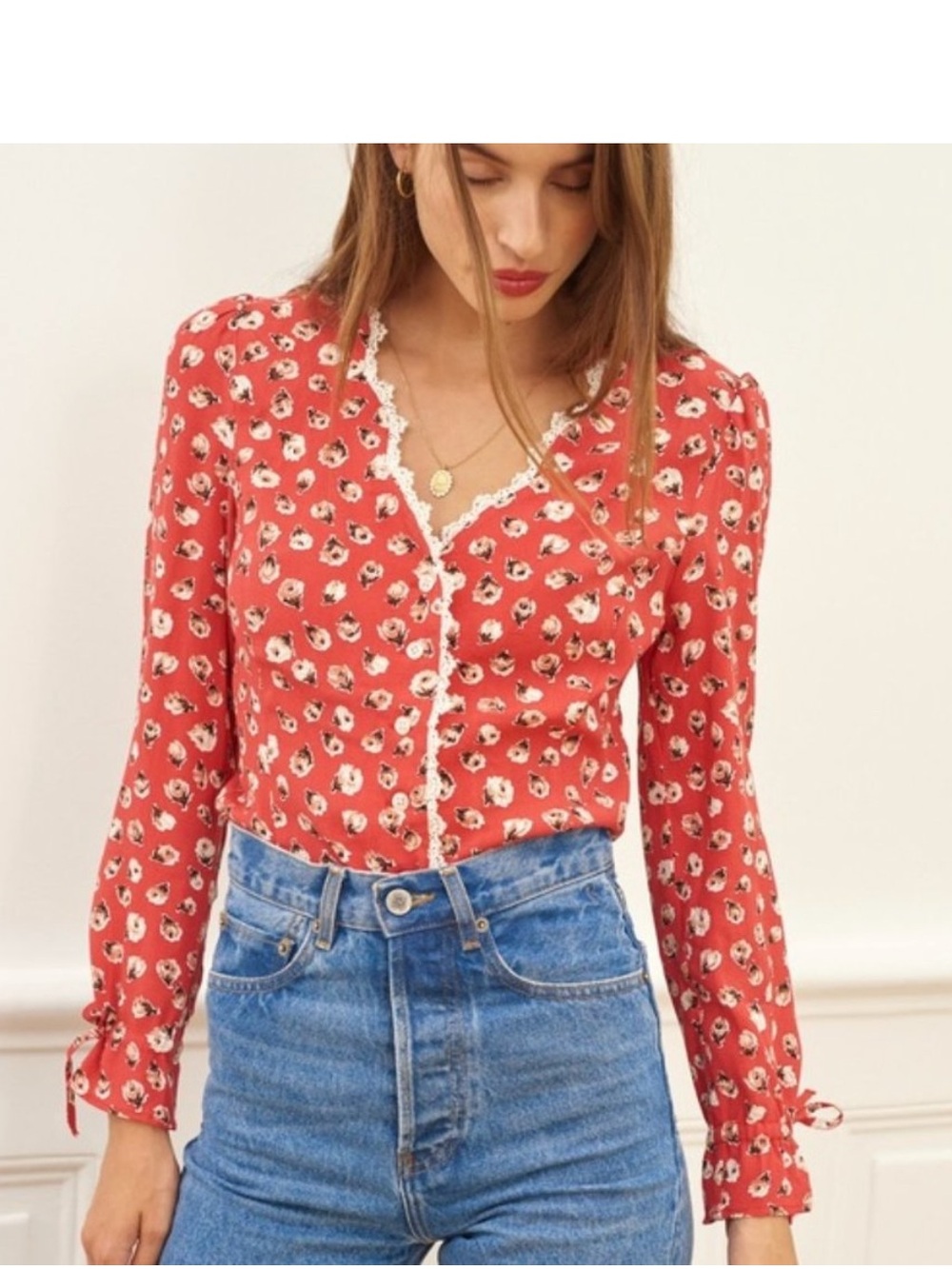 Rouje Red Tildo Floral Ruffle-Trim Blouse 34